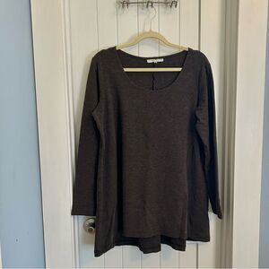 Bryn Walker Chocolate Heather Brown Long Sleeve Scoop Neck Tunic Top Size XL